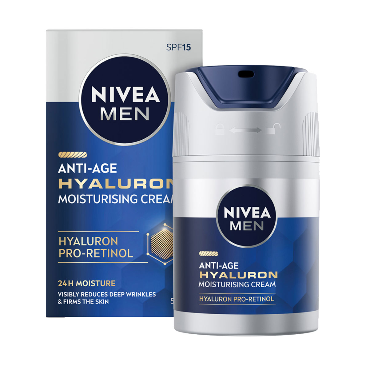 Антивіковий зволожувальний крем для обличчя NIVEA MEN Hyaluron з гіалуроновою кислотою, SPF 15, 50 мл